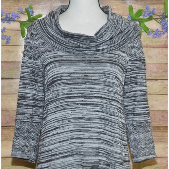 Sandra Darren Ladies Gray Cowl Neck Sweater Midi Dress Size L Comfy Warm Casual - Picture 2 of 11